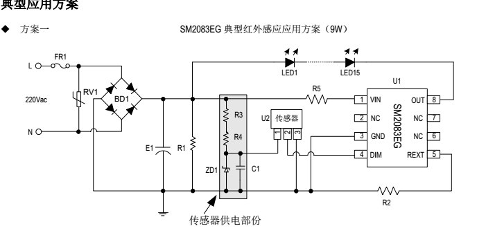 寬電壓輸入高功率SM2083EG線性恒流方案替換CYT1000DE(圖1) SM2083EG典型應用方案2